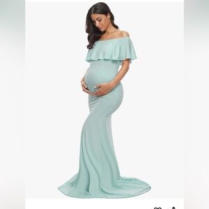 Elegant Off-Shoulder Maternity Dress in Mint